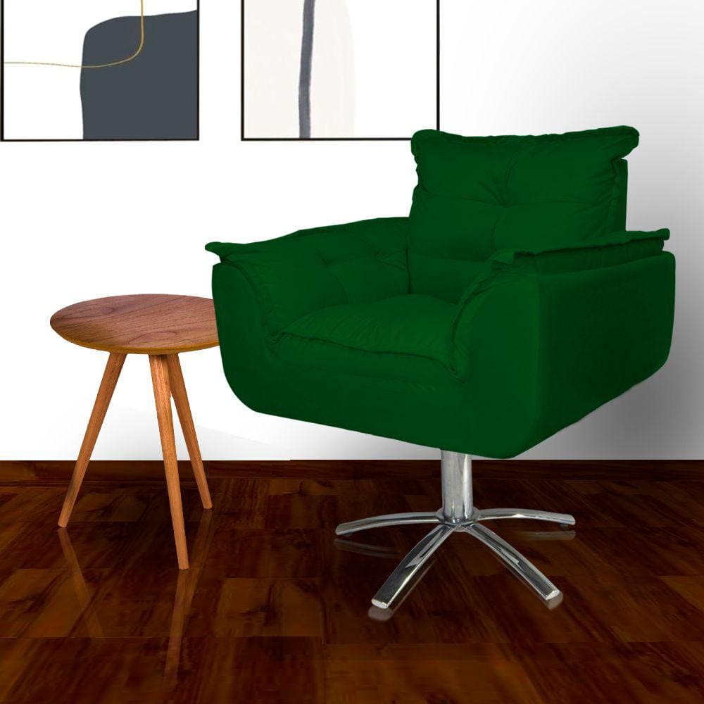 Poltrona Sala de Estar Base Giratória de Metal Opala Suede Verde - LM DECOR