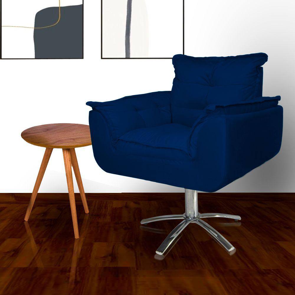 Poltrona Sala de Estar Base Giratória de Metal Opala Suede Azul Marinho - LM DECOR