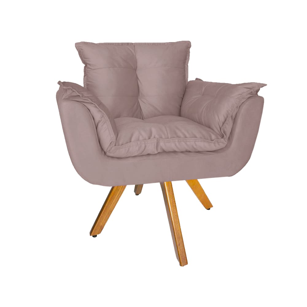 Poltrona Decorativa Com Base Giratória De Madeira Para Recepção Opala Suede Rose - LM DECOR
