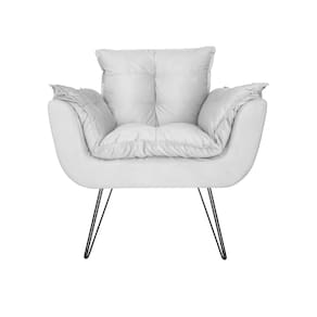 Poltrona Estofada Para Hall de Entrada Com Pés de Ferro Opala Suede Branco - LM DECOR
