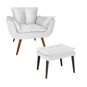 Poltrona E Puff Opala Pés Palito Corano Branco - LM DECOR