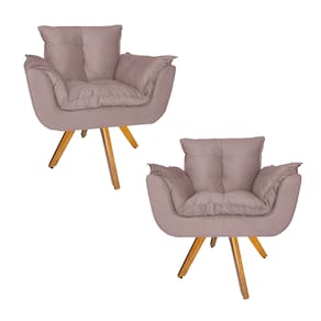 Combo 2 Poltrona Decorativa Base Giratória De Madeira Salão Opala Suede Rose - LM DECOR