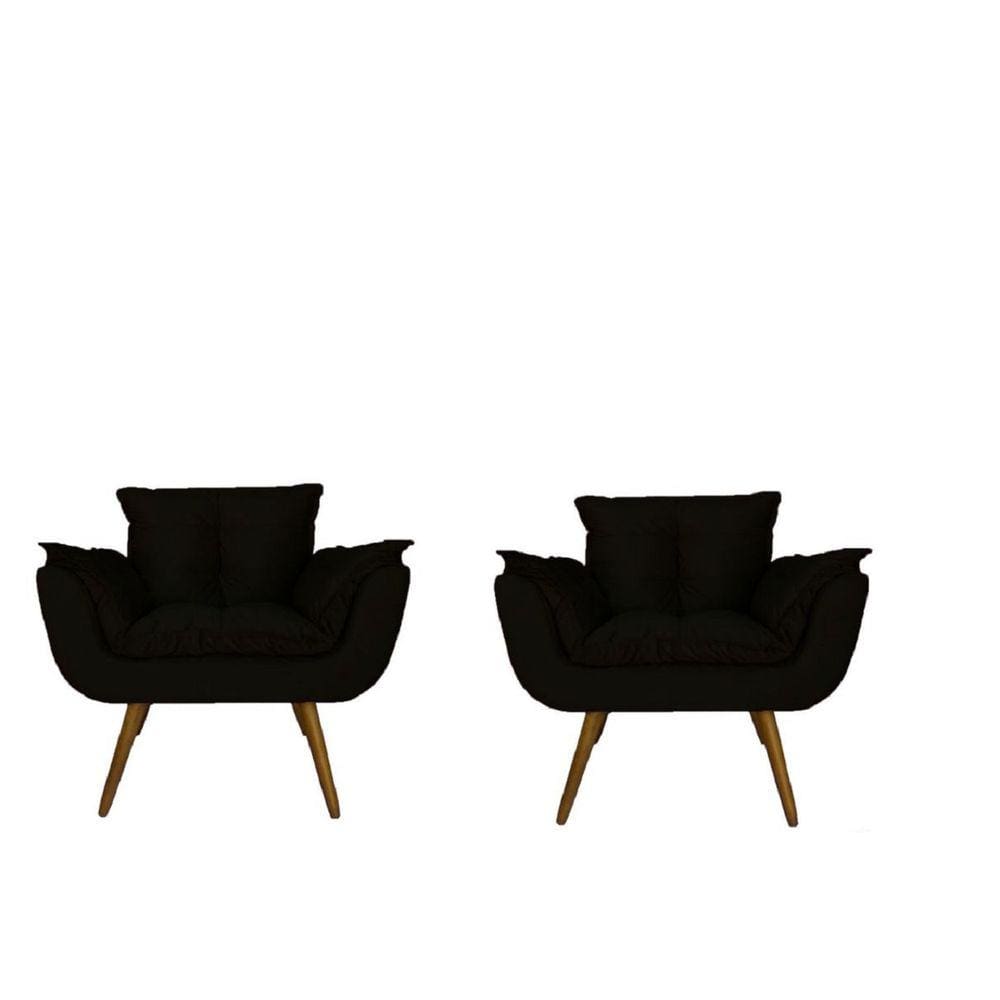 Conjunto 2 Poltronas Decorativa Estofada Para Salão de Beleza Opala Suede Preto - LM DECOR