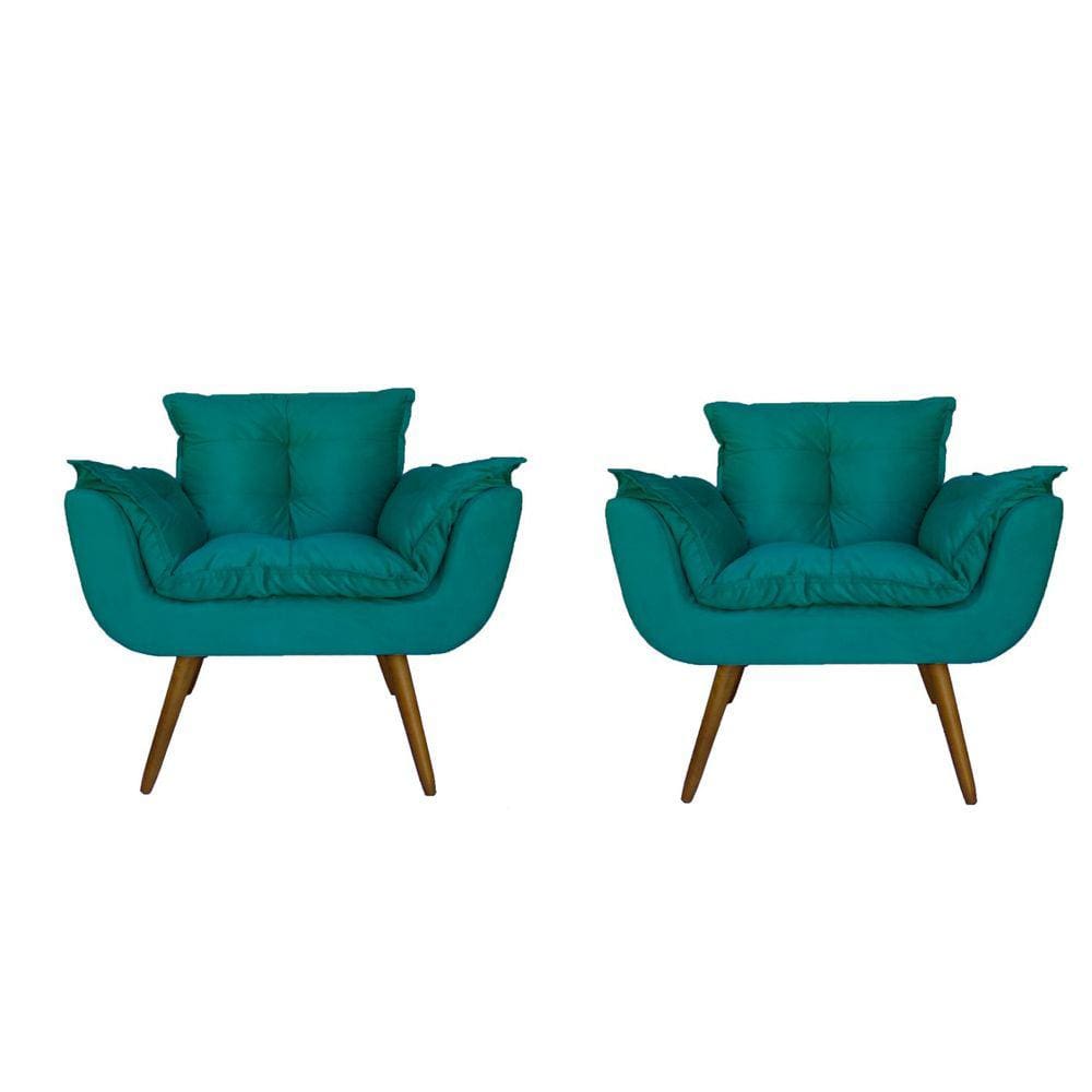 Conjunto 2 Poltronas Decorativa Estofada Para Salão de Beleza Opala Suede Azul Turquesa - LM DECOR