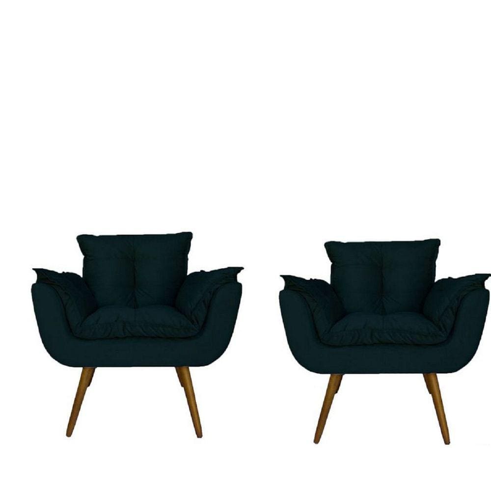 Kit 02 Poltronas Decorativa Sala E Recepção Opala Suede Azul Marinho - LM DECOR