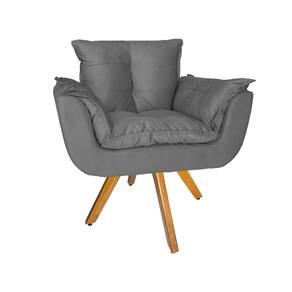 Poltrona Estofada Com Base Giratória De Madeira Sala Comercial Opala Suede Cinza - LM DECOR