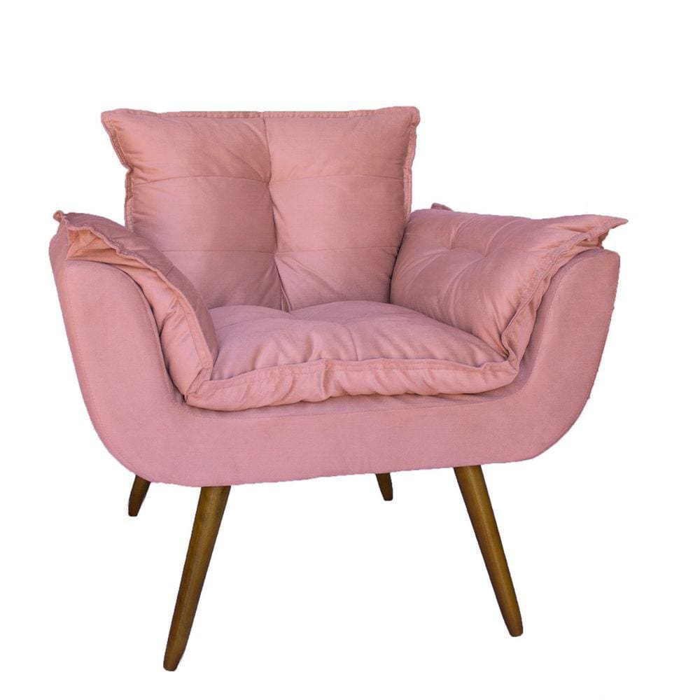 Poltrona Decorativa Estofada Para Consultório Opala Suede Rosa - LM DECOR