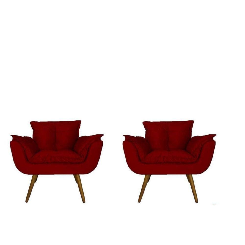 Conjunto 2 Poltronas Decorativa Estofada Para Salão de Beleza Opala Suede Vermelho - LM DECOR