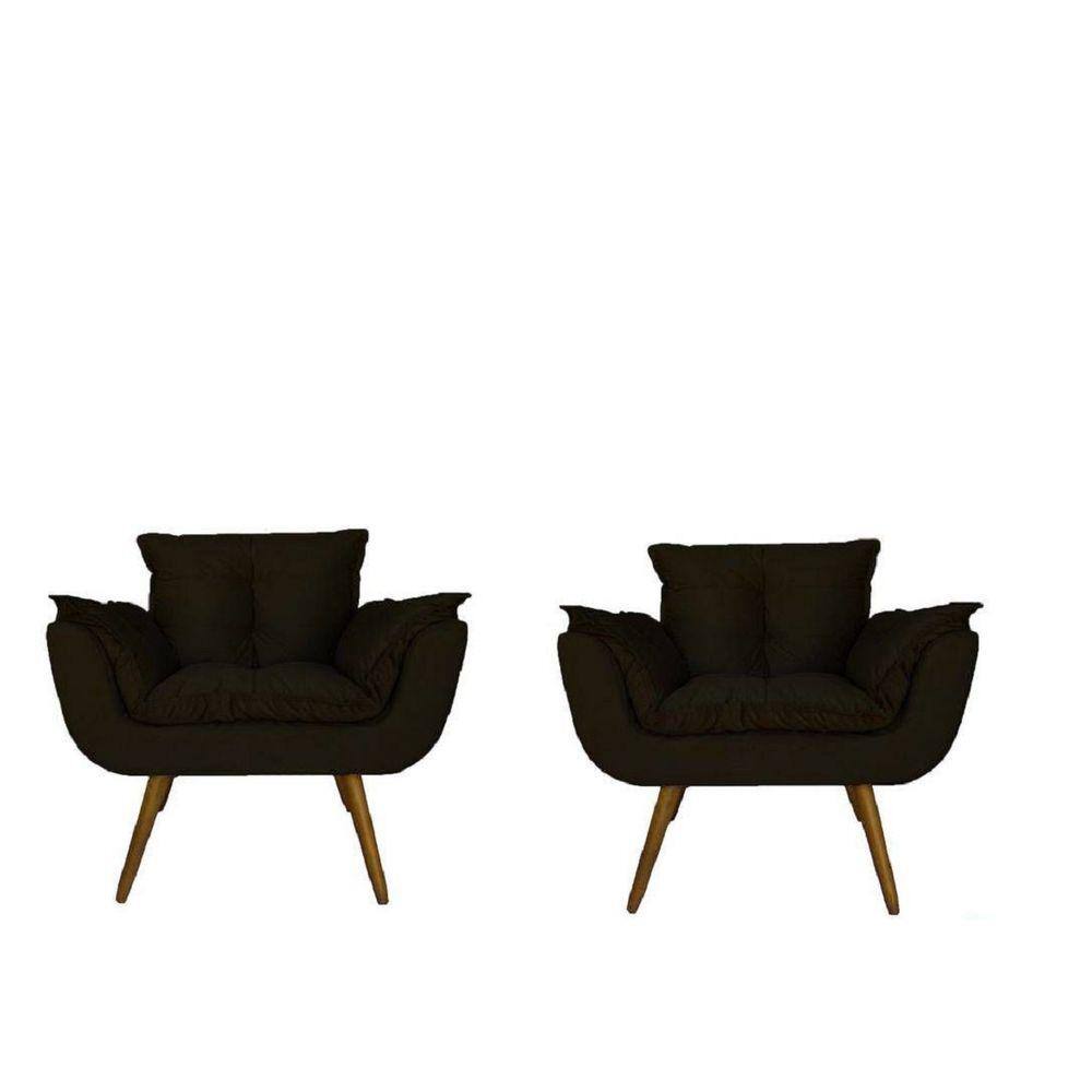 Kit 02 Poltronas Decorativa Sala E Recepção Opala Suede Marrom- LM DECOR