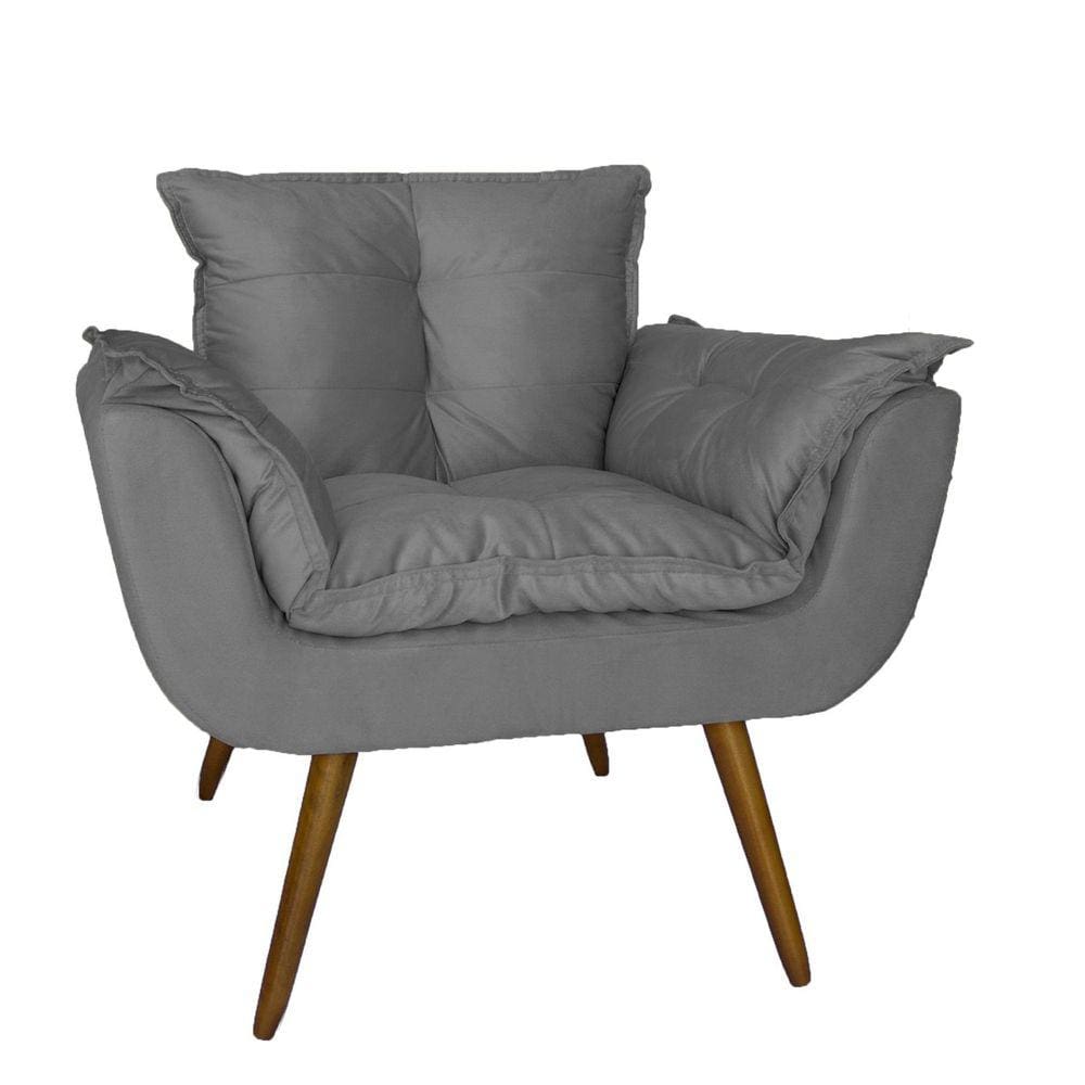Poltrona Decorativa Para Sala E Recepção Opala Suede Cinza - LM DECOR
