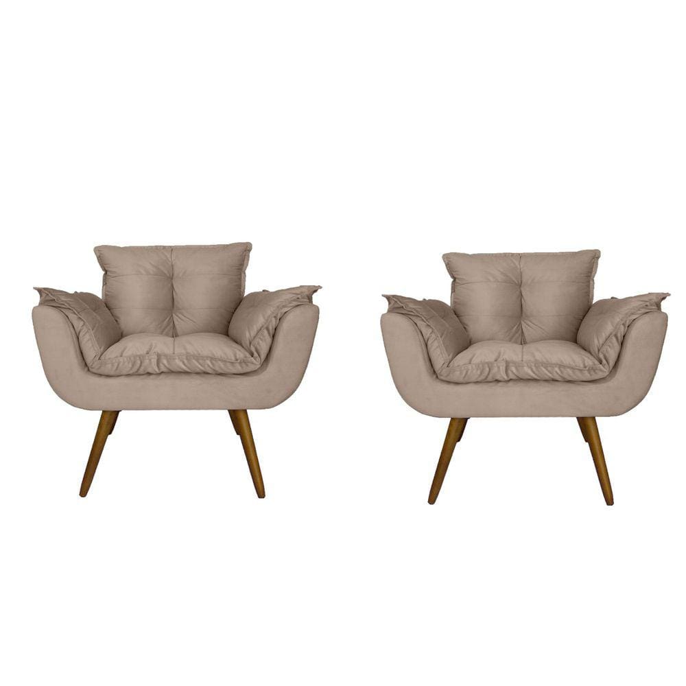 Kit 02 Poltronas Decorativa Sala E Recepção Opala Suede Bege - LM DECOR