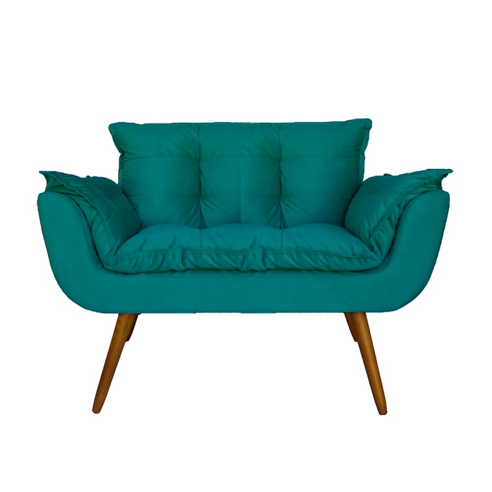 Namoradeira Poltrona Sofá 2 Lugares Sala de Estar Opala Suede Azul Turquesa - LM DECOR