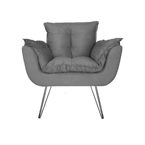 Poltrona Estofada Para Salão de Beleza Com Pés de Ferro Opala Suede Cinza - LM DECOR