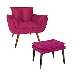 Poltrona Com Puff Opala Estofada Sala de Estar Suede Rosa Pink - LM DECOR