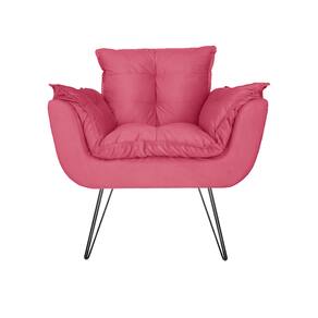 Poltrona Estofada Para Salão de Beleza Com Pés de Ferro Opala Suede Rosa Barbie - LM DECOR