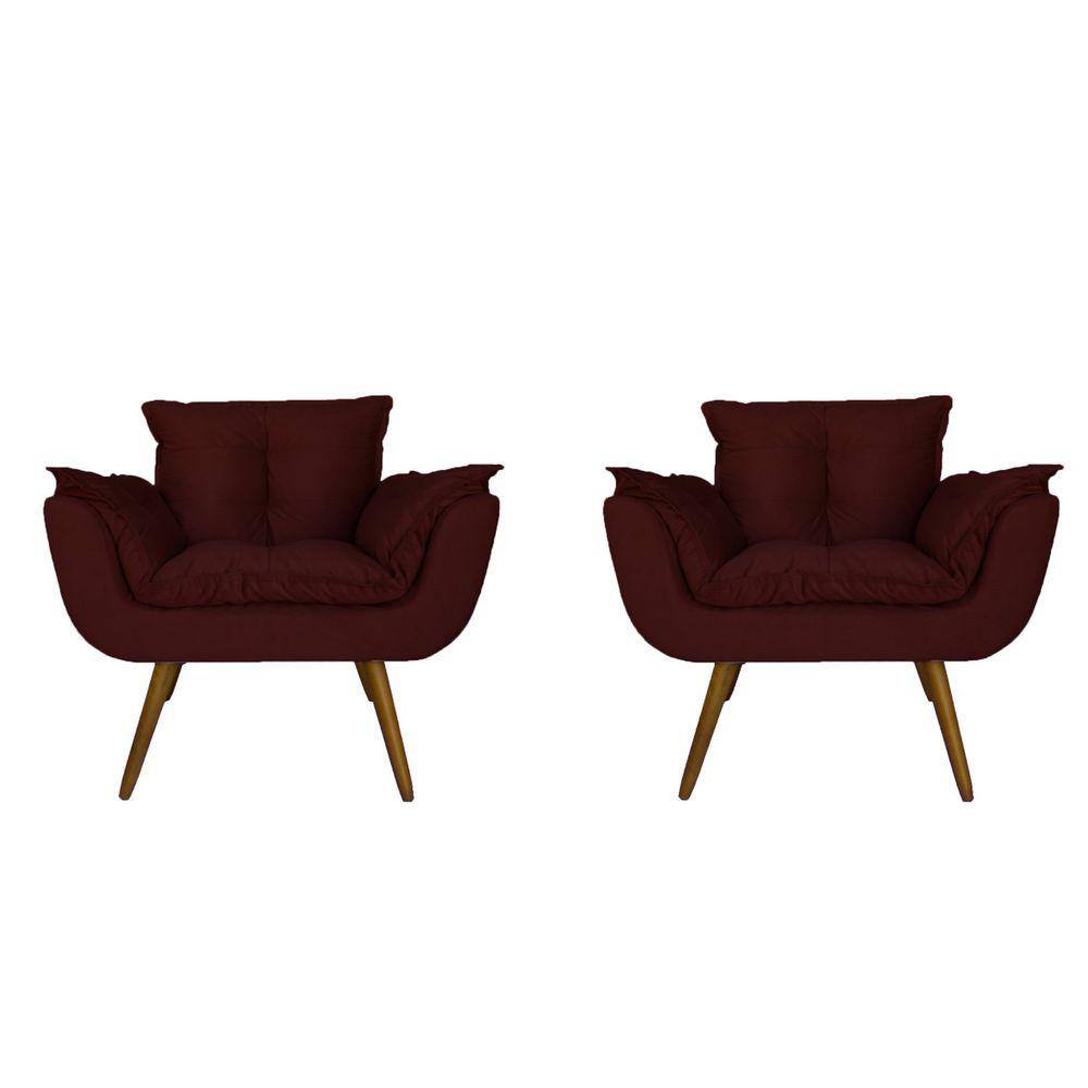 Kit 02 Poltronas Decorativa Sala E Recepção Opala Suede Vermelho Bordo - LM DECOR