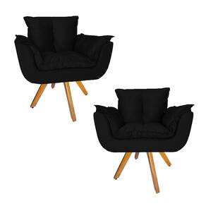 Conjunto 2 Poltrona Estofada Base Giratória De Madeira Clínica Opala Suede Preto - LM DECOR