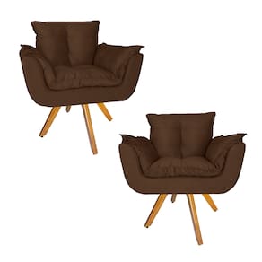 Combo 2 Poltrona Decorativa Base Giratória De Madeira Salão Opala Suede Marrom - LM DECOR