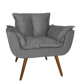 Poltrona Decorativa Estofada Para Salão de Beleza Opala Suede Cinza - LM DECOR