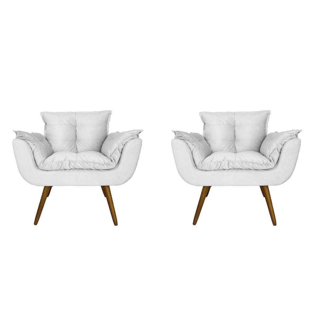 Kit 02 Poltronas Decorativa Sala E Recepção Opala Suede Branco - LM DECOR