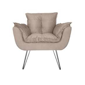 Poltrona Estofada Para Salão de Beleza Com Pés de Ferro Opala Suede Bege - LM DECOR