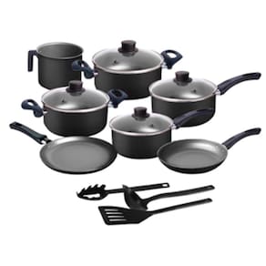 Conjunto de Panelas 10 Peças - Preto - Antiaderente - Teflon - Tampa de Vidro