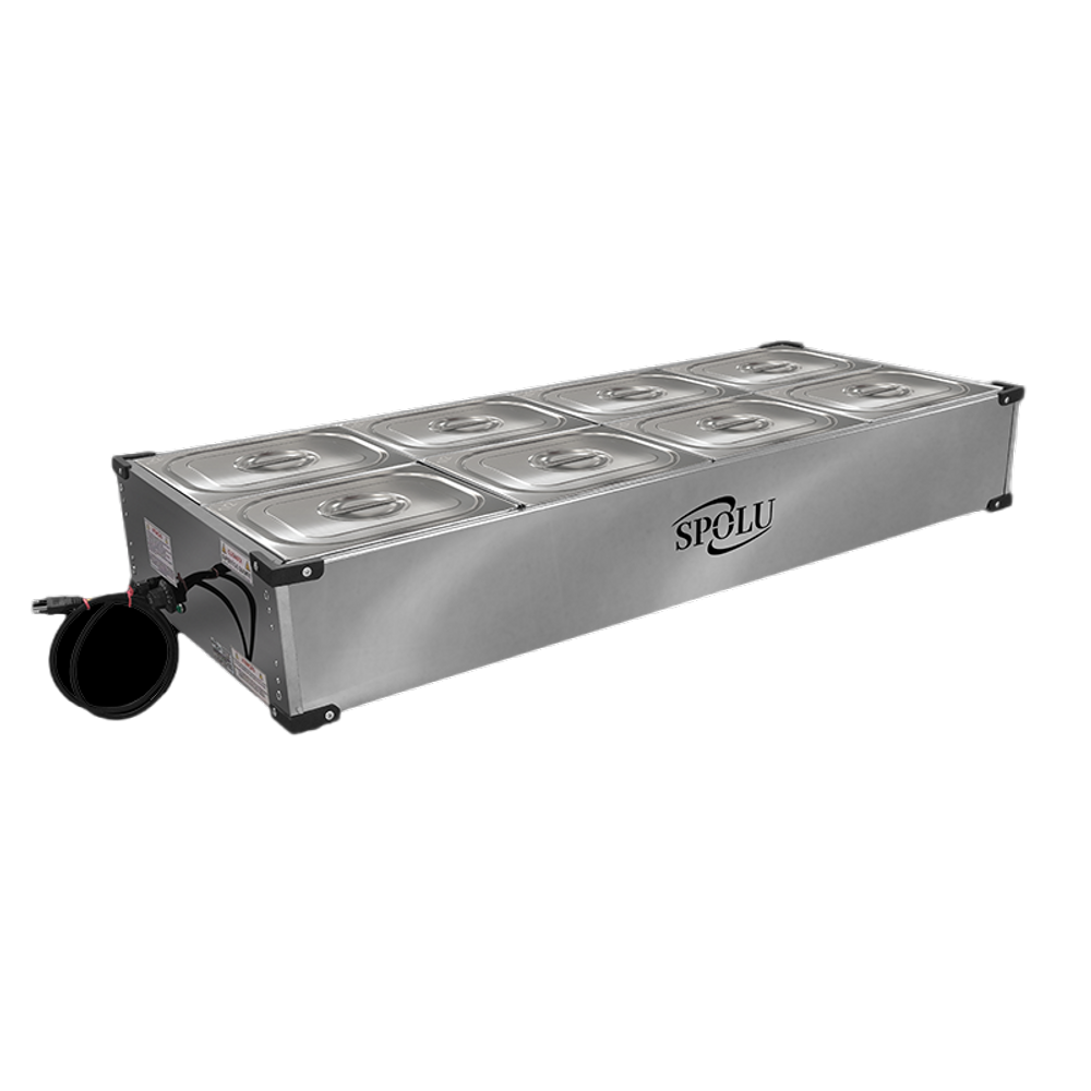Balcão Buffet Rechaud Térmica Mesa Self Service Inox 8 Cubas Spolu