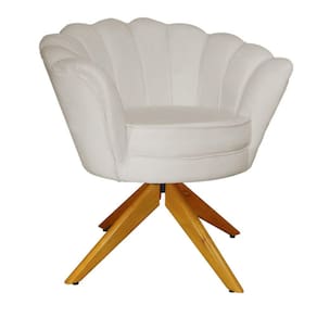 Poltrona Para Hall de Entrada Base Giratória de Madeira Pétala Suede Bege - LM DECOR