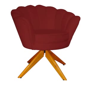 Poltrona Para Hall de Entrada Base Giratória de Madeira Pétala Suede Vermelho Bordo - LM DECOR
