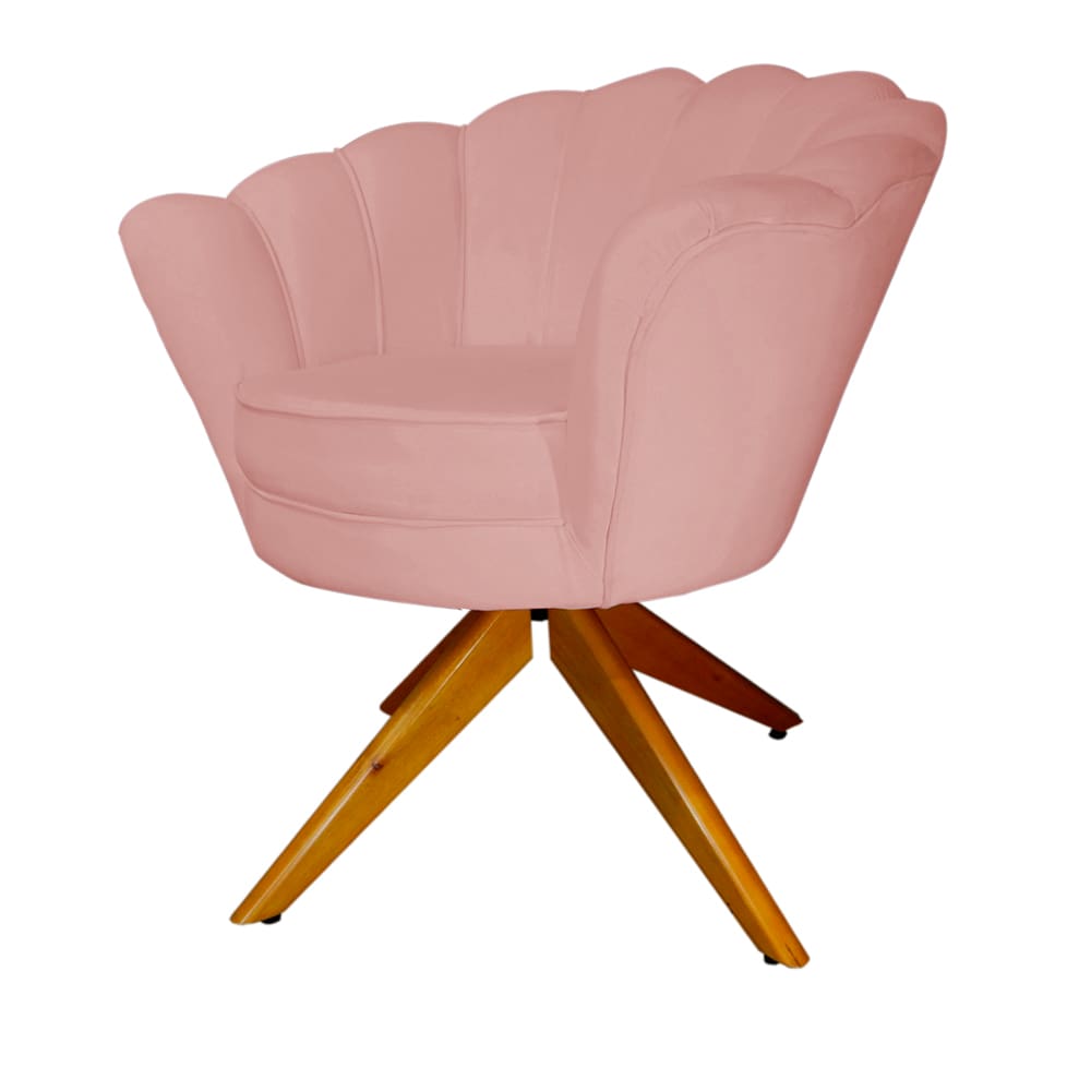 Combo 2 Poltronas Decorativa Com Base Giratória de Madeira Pétala Veludo Rosa Nude - LM DECOR