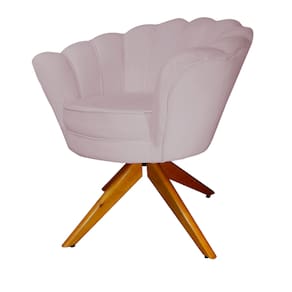 Combo 2 Poltronas Decorativa Com Base Giratória de Madeira Pétala Suede Rose - LM DECOR