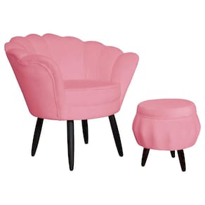 Jogo Poltrona Estofada Com 1 Puff Pés Palito Clínica Pétala Suede Rosa Barbie - LM DECOR
