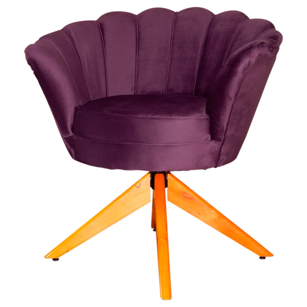 Combo 2 Poltronas Decorativa Com Base Giratória de Madeira Pétala Veludo Roxo - LM DECOR
