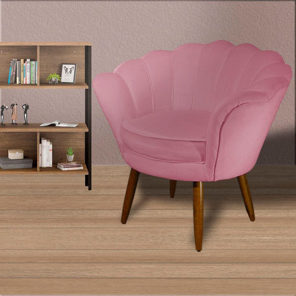 Poltrona Decorativa Estofada Para Quarto Closet Pétala Suede Rosa Barbie - LM DECOR