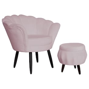 Combo Poltrona Decorativa E Puff Para Recepção Pétala Suede Rose - LM DECOR
