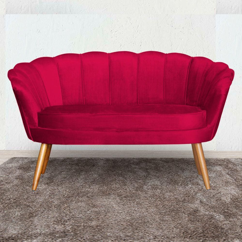 Namoradeira Estofada Decorativa Para Recepção Pétala Veludo Vermelho - LM DECOR