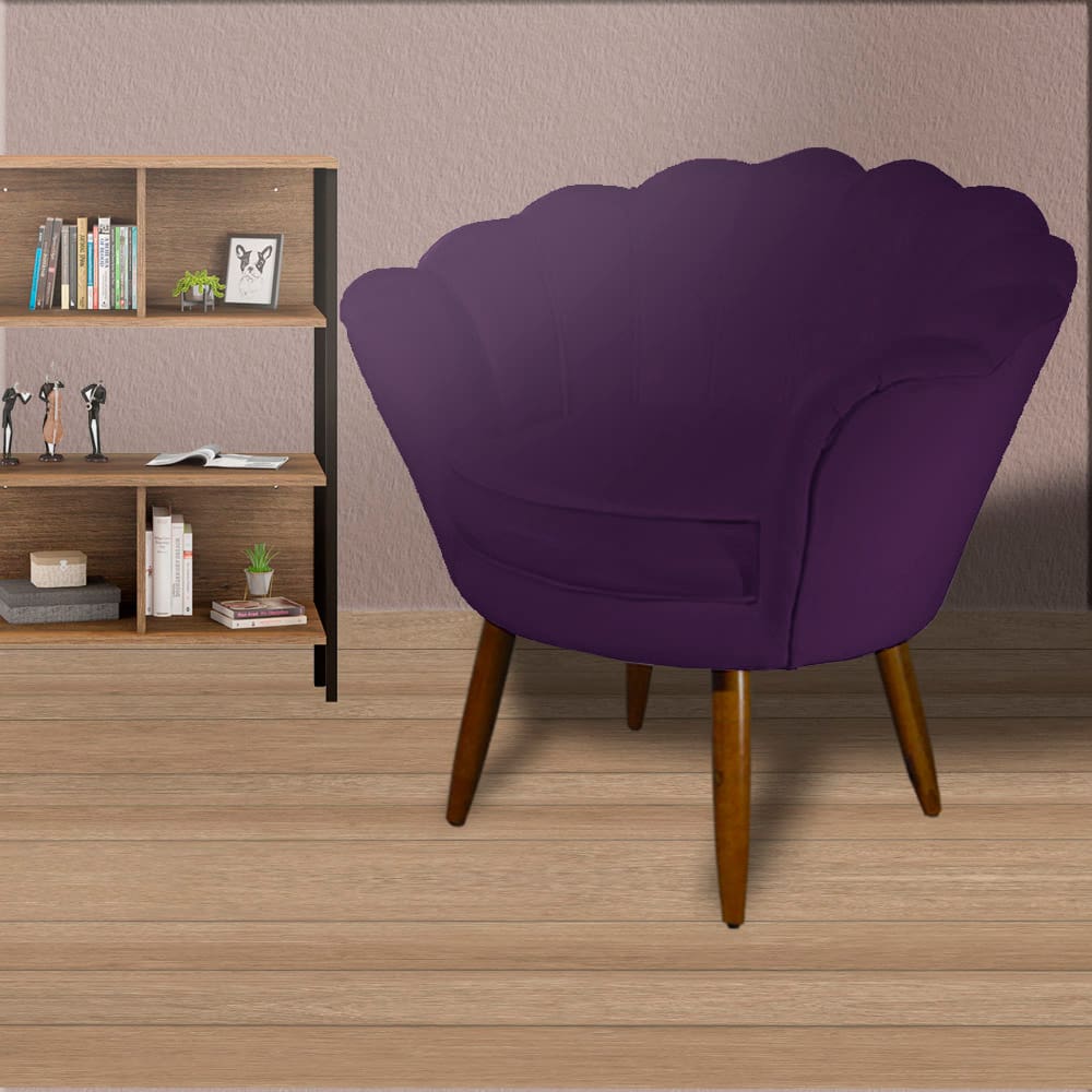 Poltrona Decorativa Estofada Para Quarto Closet Pétala Suede Roxo - LM DECOR