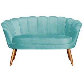 Namoradeira Estofada 2 Lugares Para Sala Comercial Pétala Veludo Azul Turquesa - LM DECOR