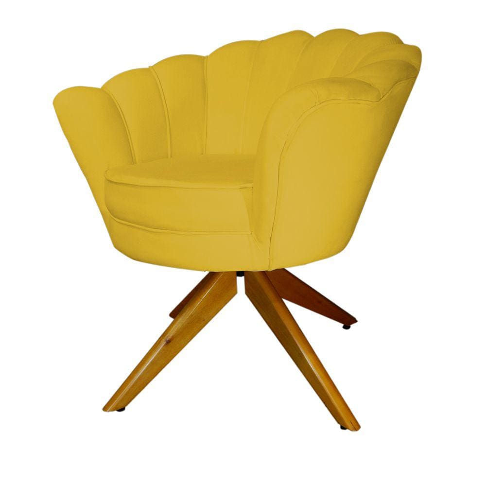 Combo 2 Poltronas Decorativa Com Base Giratória de Madeira Pétala Veludo Mostarda - LM DECOR