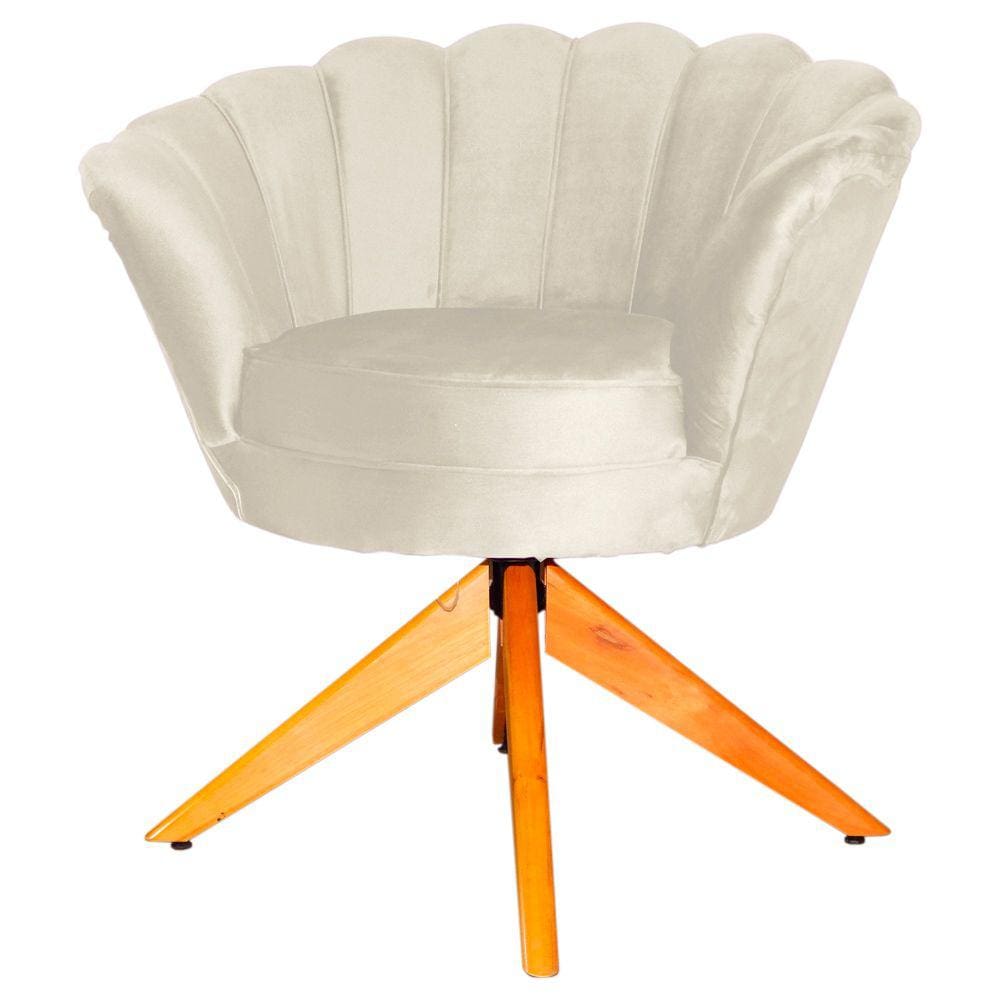 Combo 2 Poltronas Decorativa Com Base Giratória de Madeira Pétala Veludo Bege - LM DECOR