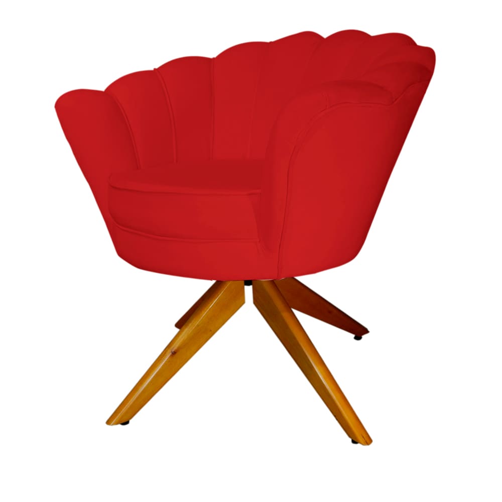 Combo 2 Poltronas Decorativa Com Base Giratória de Madeira Pétala Veludo Vermelho - LM DECOR