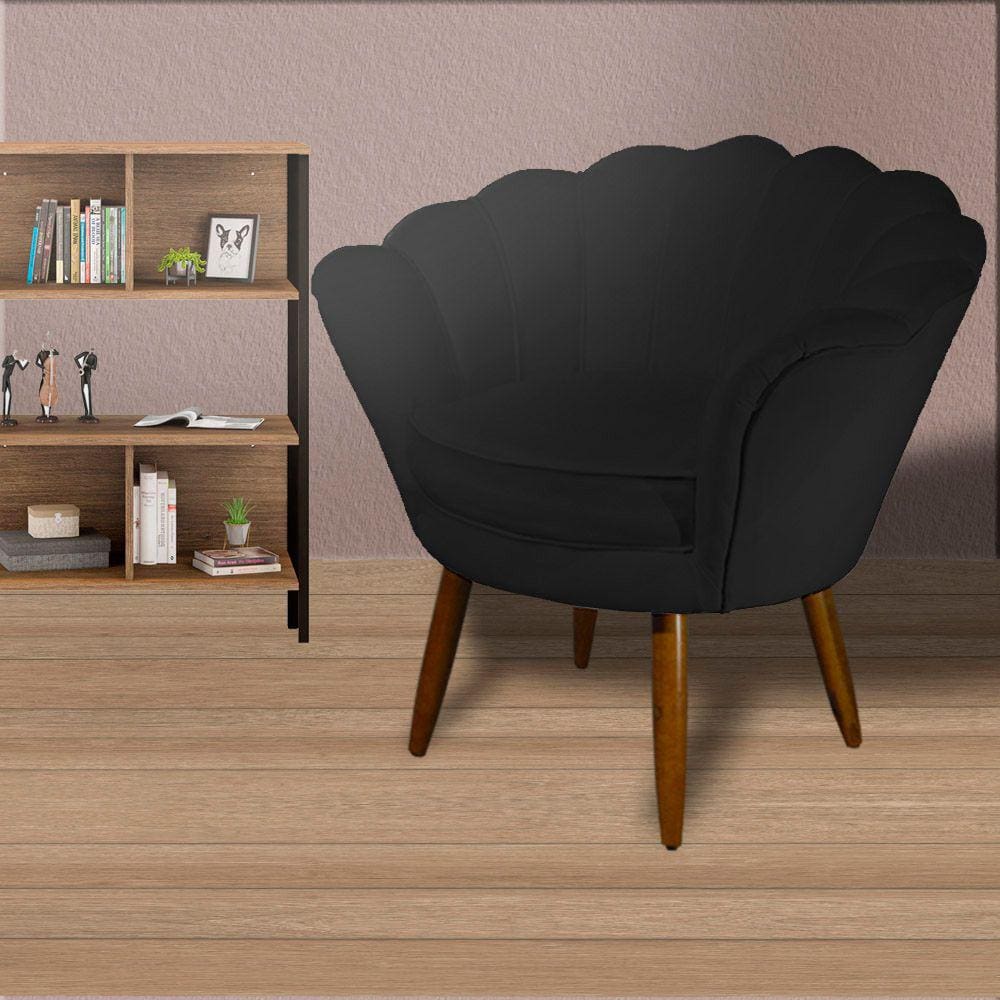 Poltrona Decorativa Estofada Para Salão de Beleza Pétala Suede Preto - LM DECOR