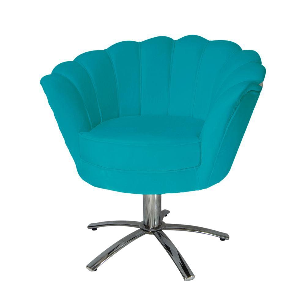 Jogo 2 Poltronas Para Sala Comercial Base Giratória de Metal Pétala Suede Azul Turquesa - LM DECOR