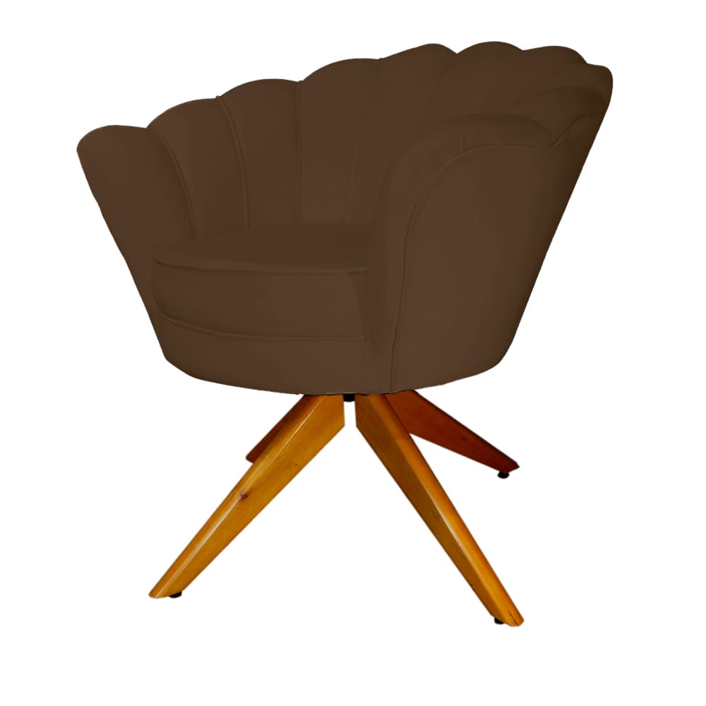 Kit 2 Poltronas Estofada Com Base Giratória de Madeira Pétala Suede Marrom - LM DECOR