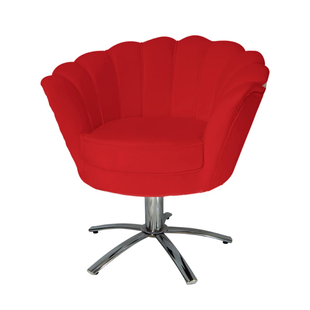 Jogo 2 Poltronas Para Sala Comercial Base Giratória de Metal Pétala Veludo Vermelho - LM DECOR