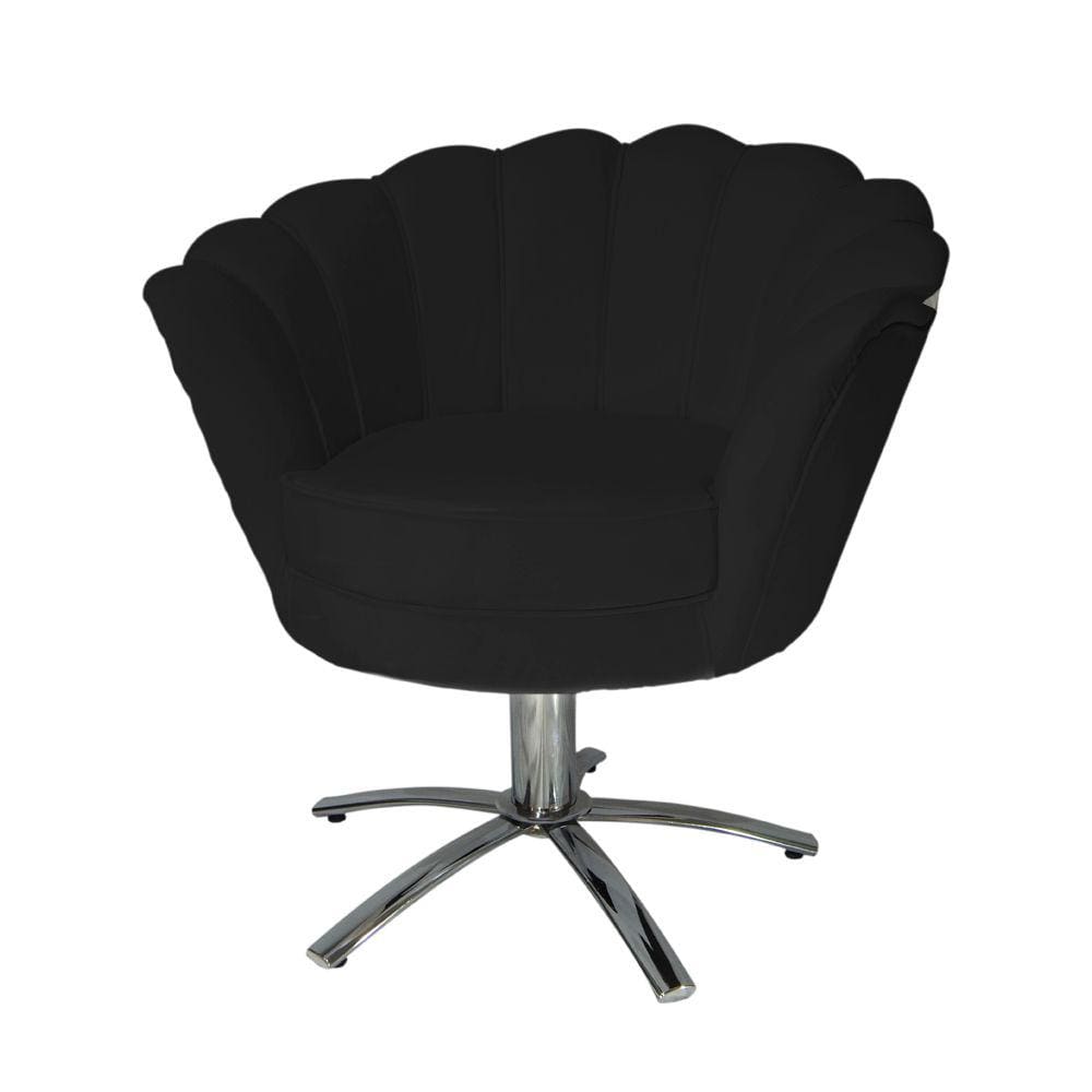 Conjunto 2 Poltronas Estofada Com Base Giratória de Metal Pétala Suede Preto - LM DECOR