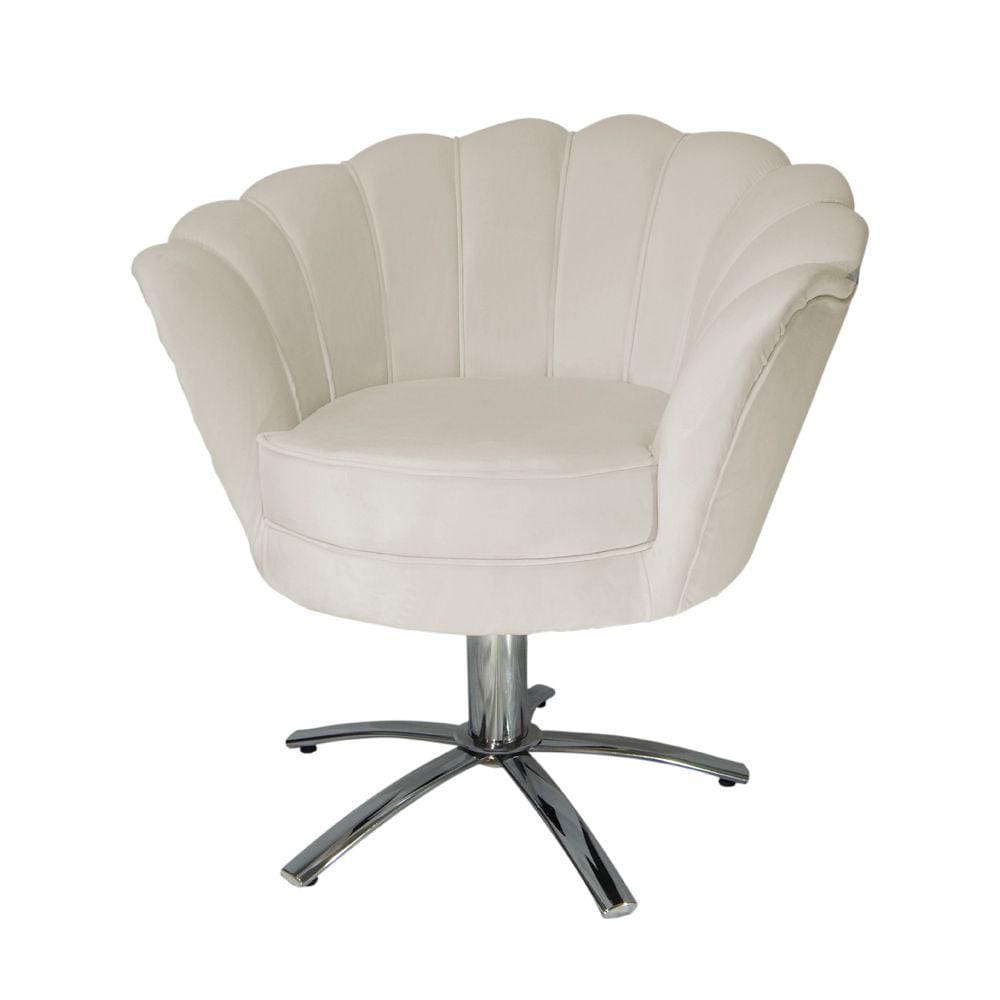 Conjunto 2 Poltronas Estofada Com Base Giratória de Metal Pétala Suede Bege - LM DECOR