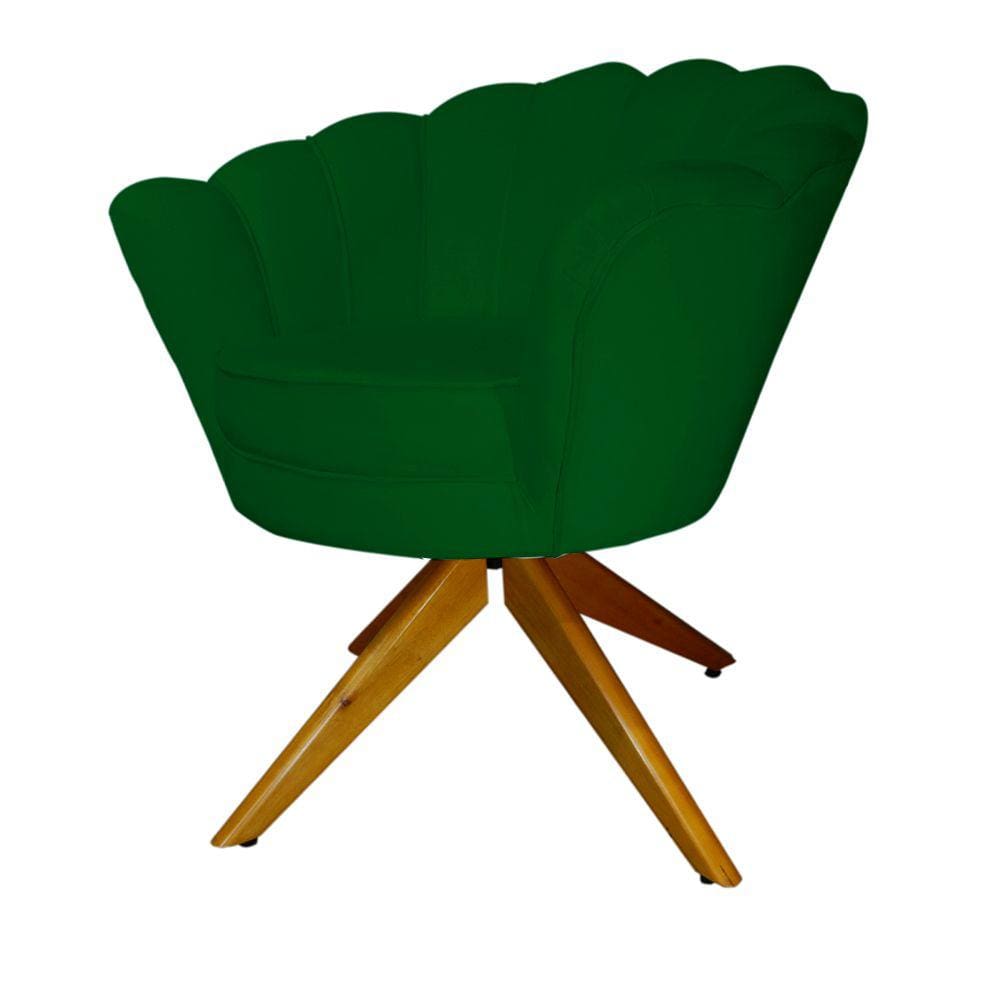 Combo 2 Poltronas Decorativa Com Base Giratória de Madeira Pétala Suede Verde - LM DECOR