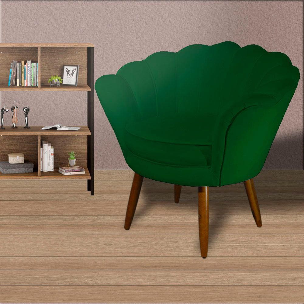Poltrona Decorativa Estofada Para Salão de Beleza Pétala Suede Verde - LM DECOR