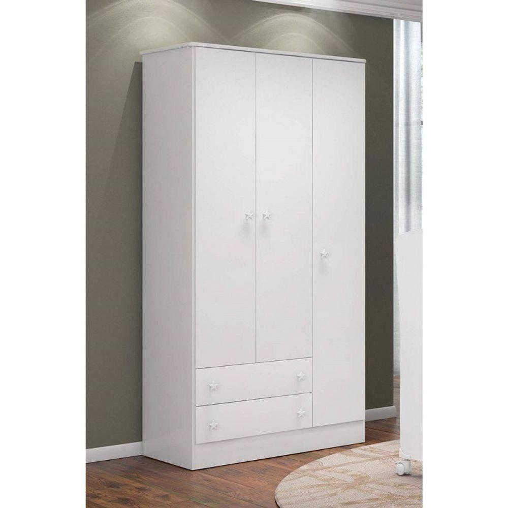 Guarda Roupa Infantil Doce Sonho 3 Portas 2 Gavetas Branco/ Branco 2617 Qmovi